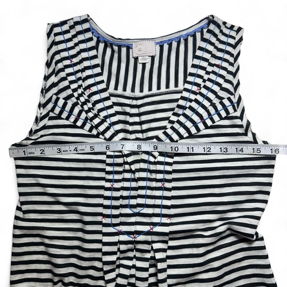Anthropologie Postmark Sleeveless Stripe Black White Tank Top Embroidery Small - Picture 3 of 7